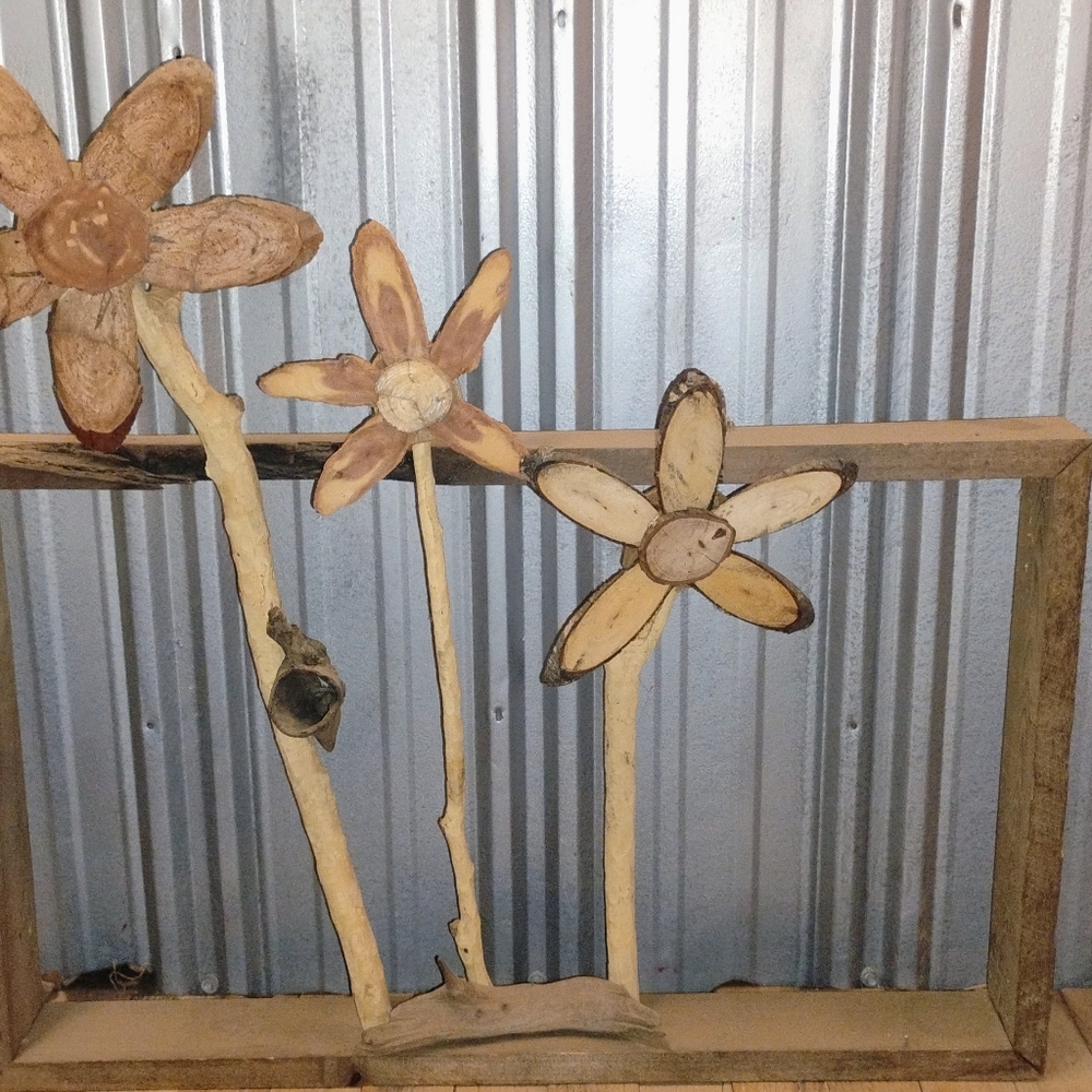 Hand Crafted Rustic Wooden Flower Wall Art